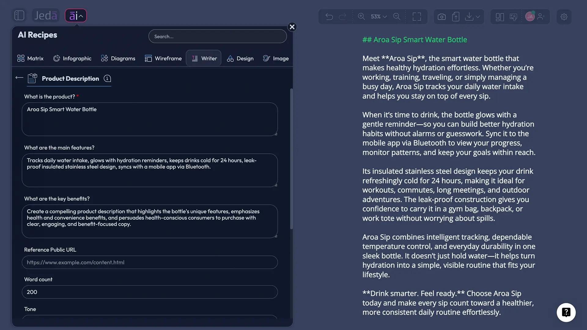 Product Description with AI form fields
