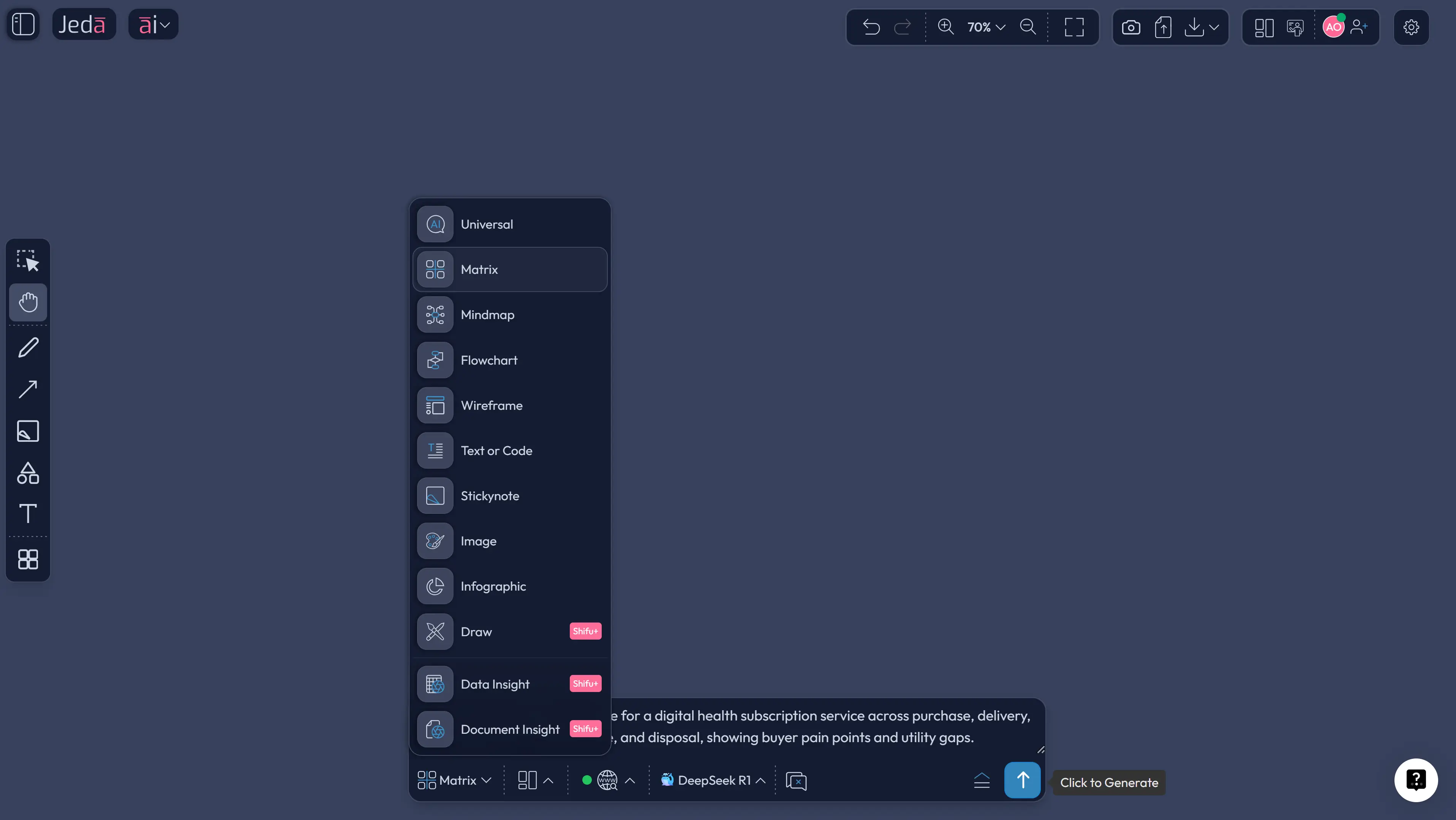 Buyer experience cycle prompt bar in Jeda.ai