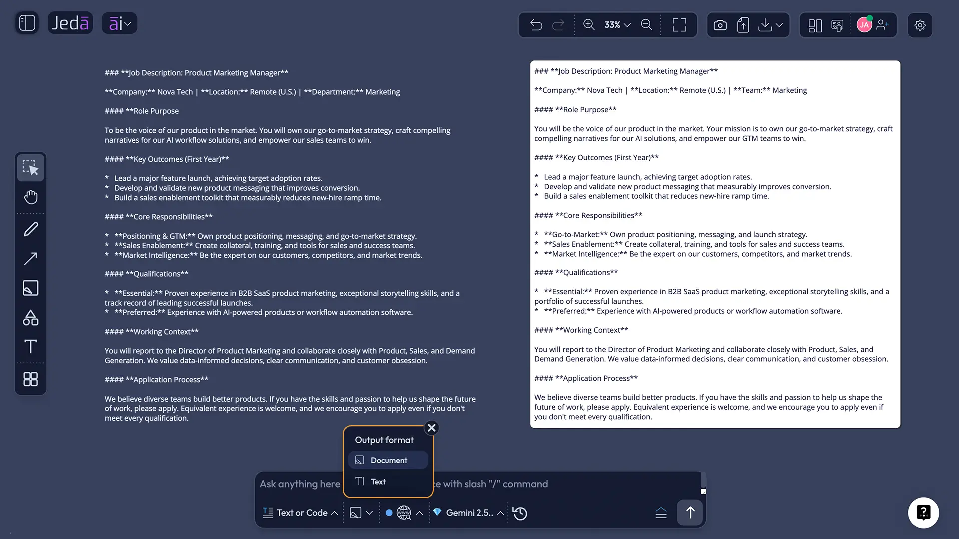 Job Description with AI in Document output format