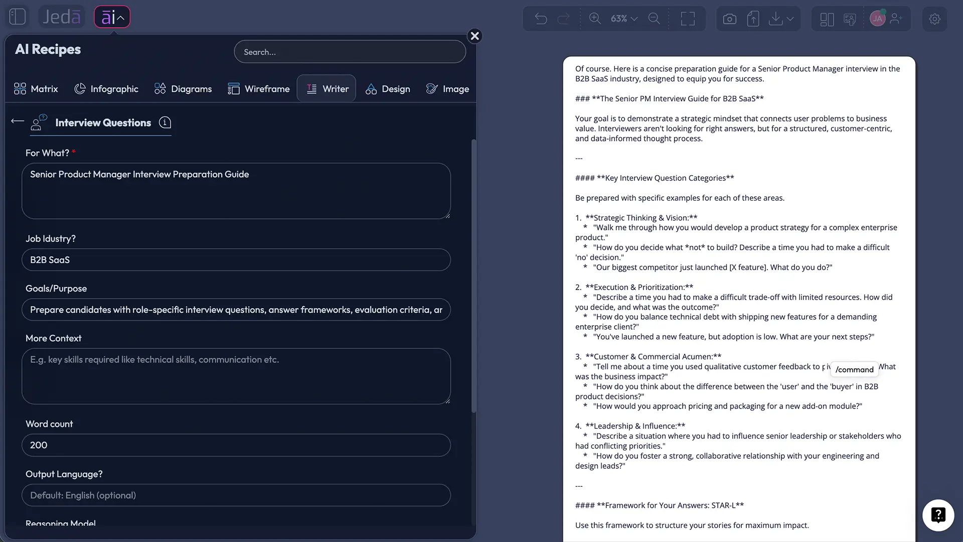 Interview Questions and Answers with AI Writer recipes