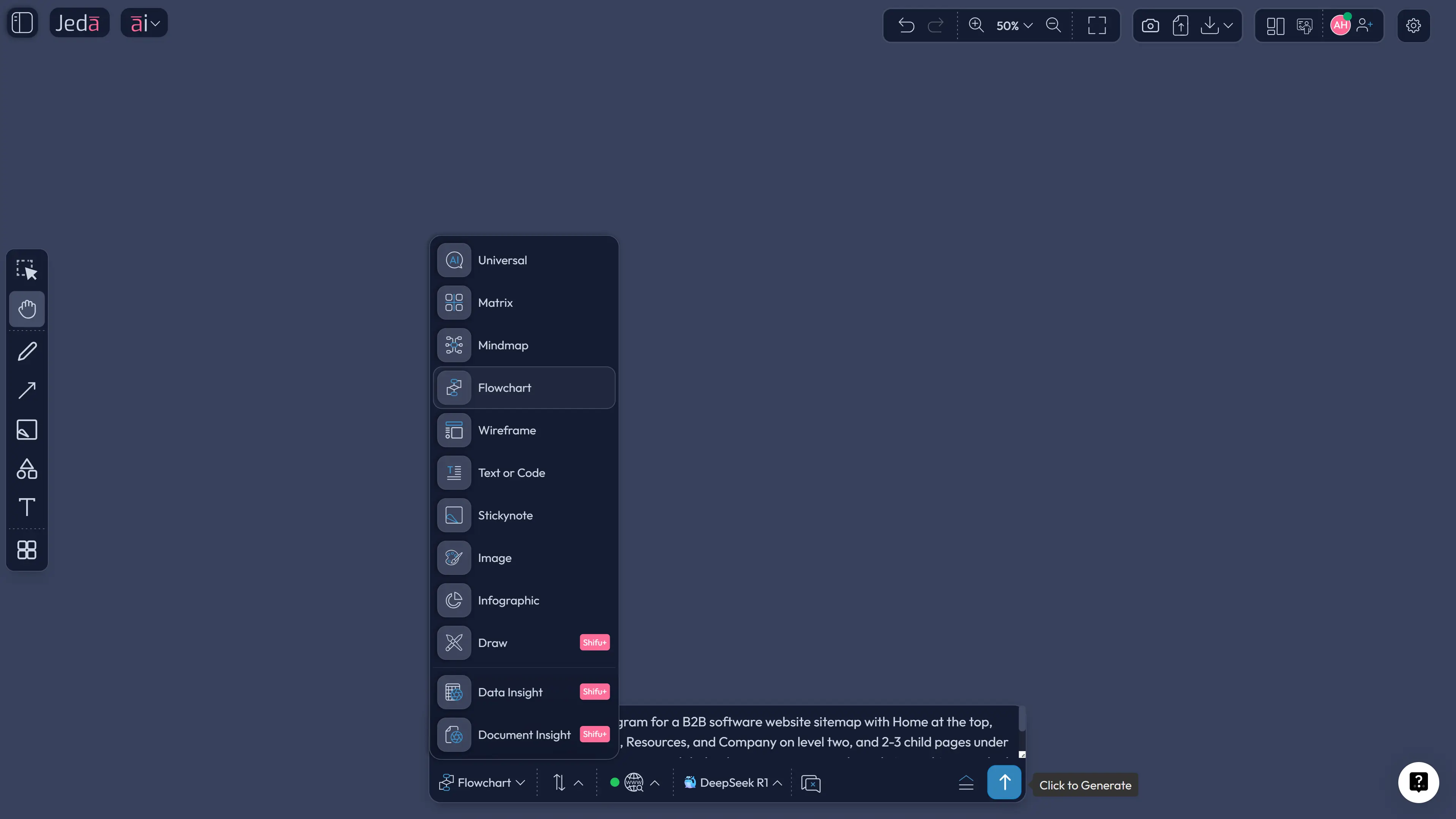 Hierarchy Diagram with AI prompt bar example