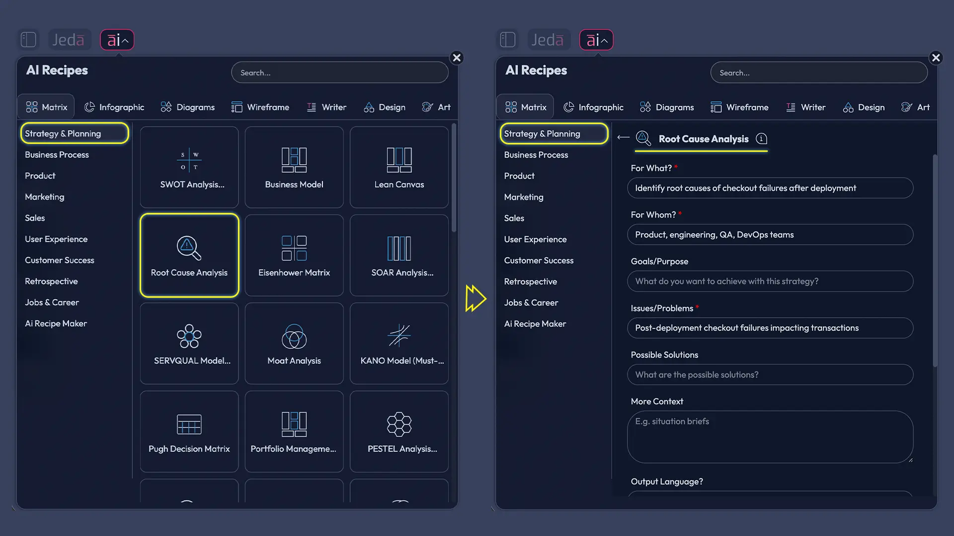 Root Cause Analysis with AI recipe setup