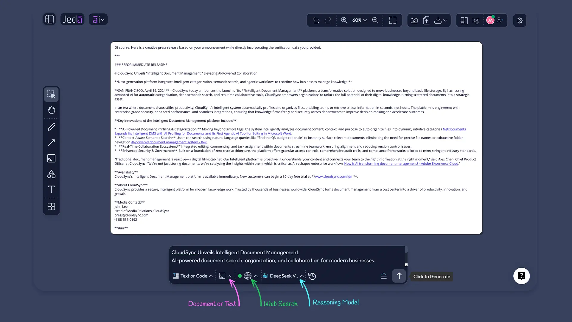 Press Release with AI Web Search in Prompt Bar