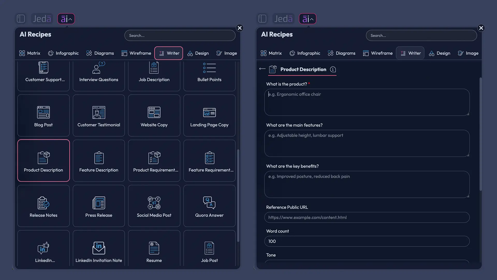 Jeda.ai Product Description with AI recipe
