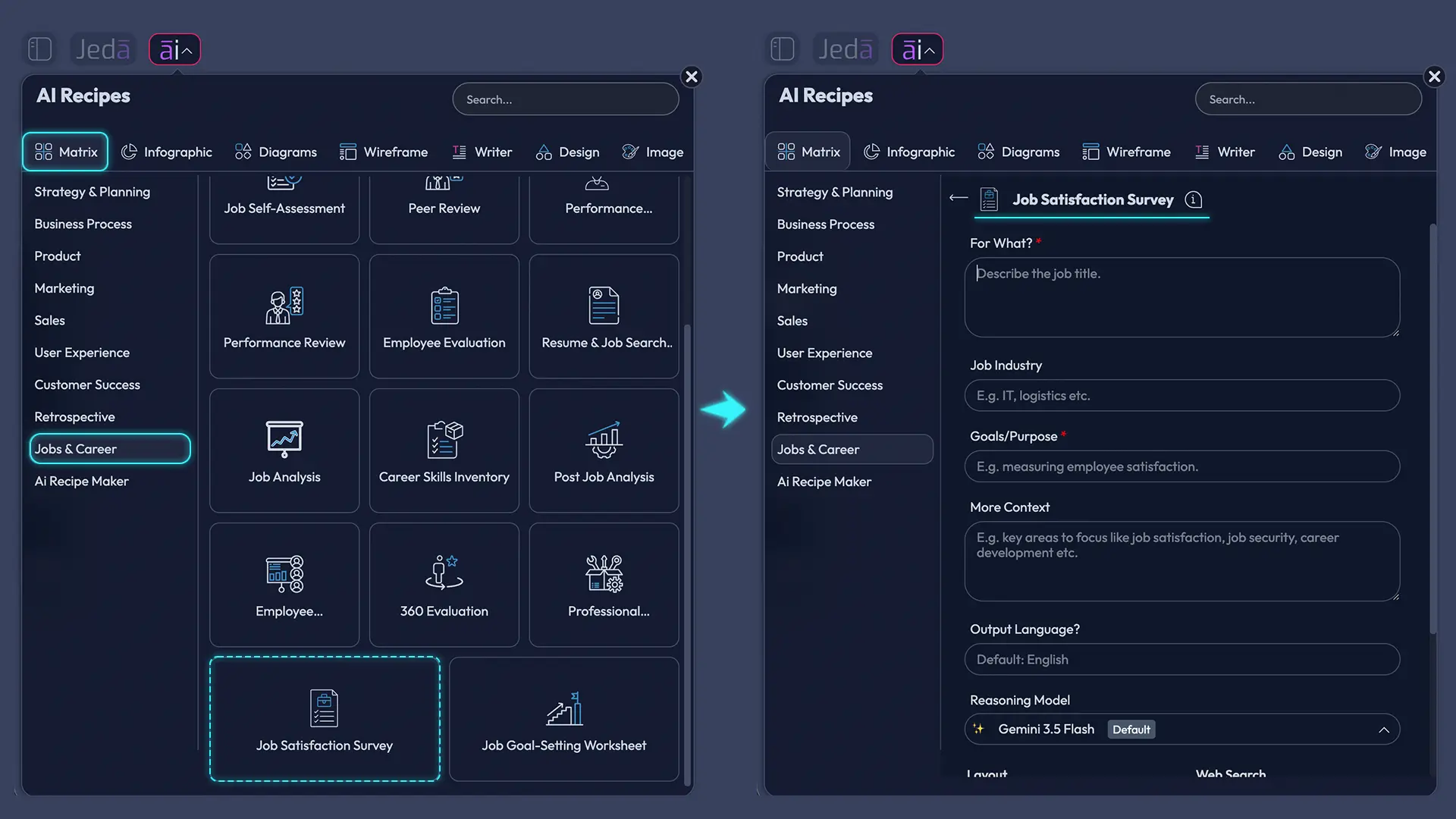 Job Satisfaction Survey with AI recipe fields and controls
