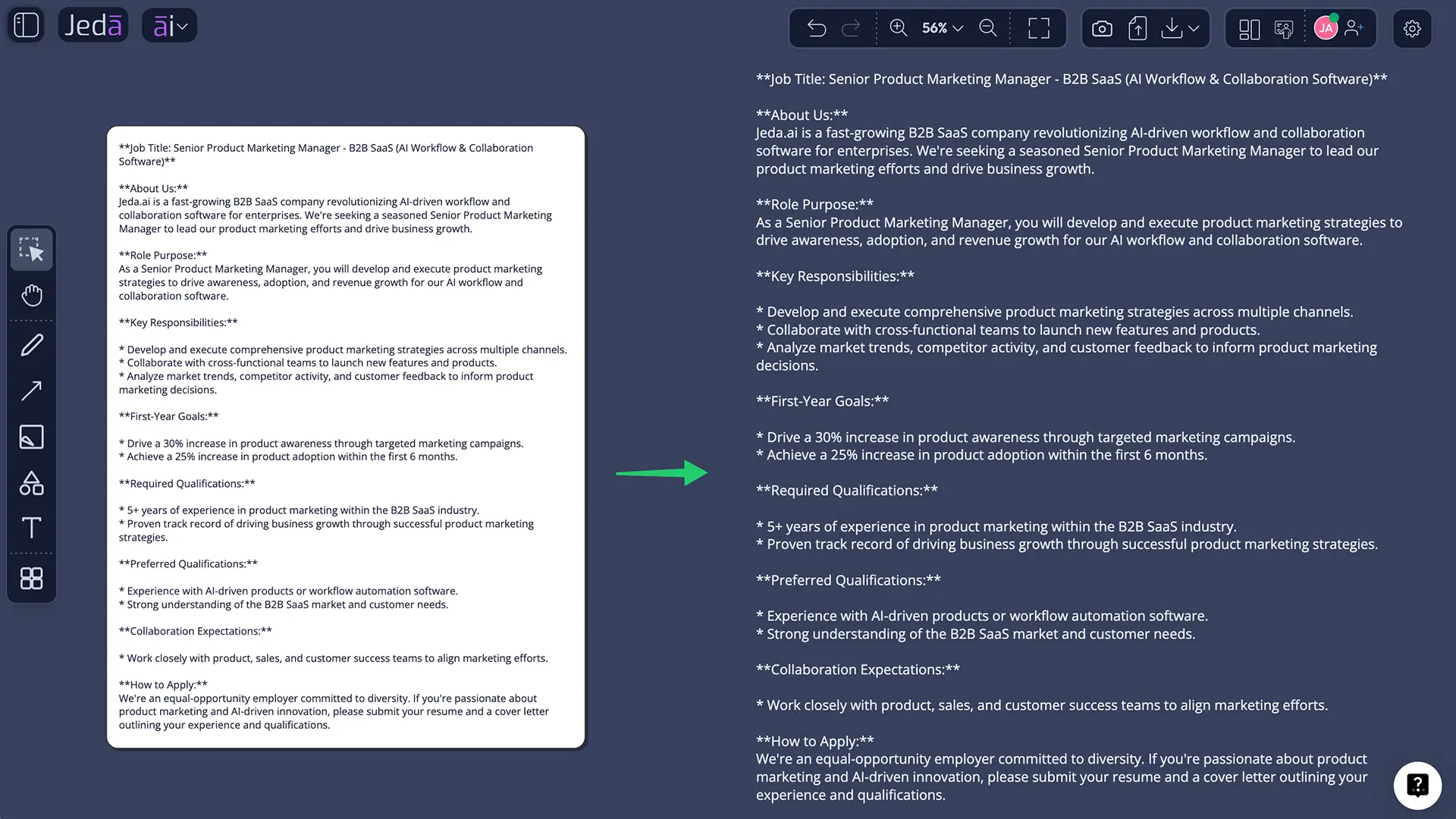 Job Description with AI in Text output format