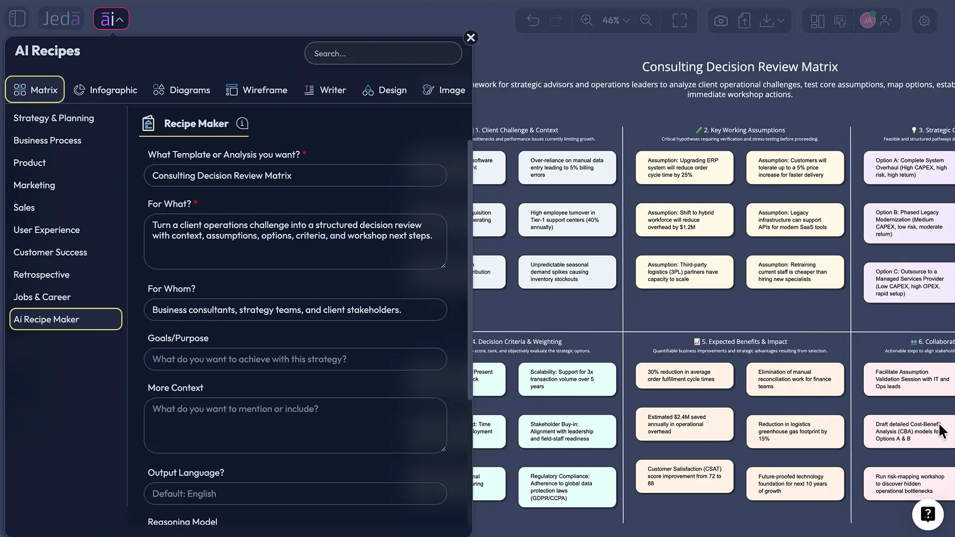 AI Menu workflow for consultants in Jeda.ai