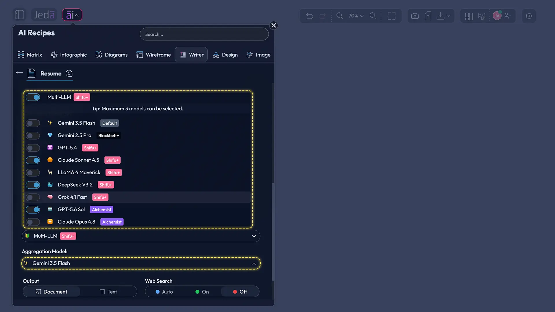 Multi-model Resume with AI generation settings
