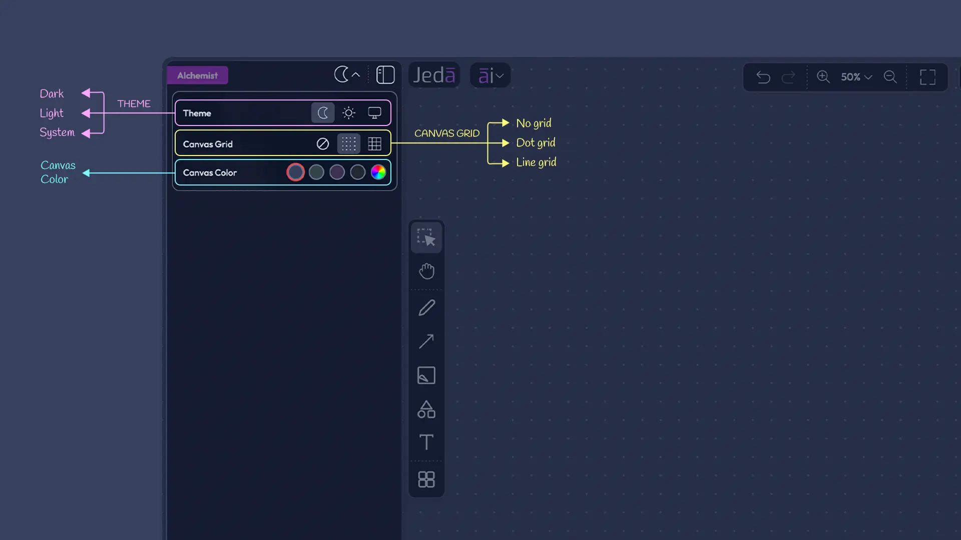 AI Workspace Update theme settings in Jeda AI