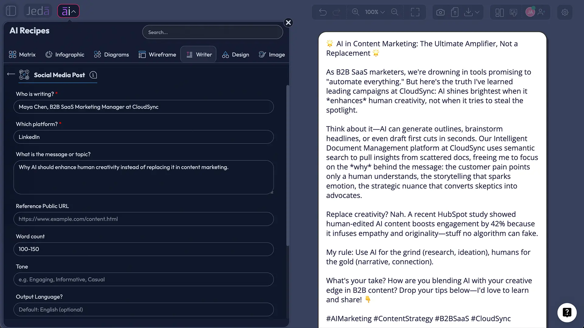 AI Recipes navigation for Social Media Post with AI