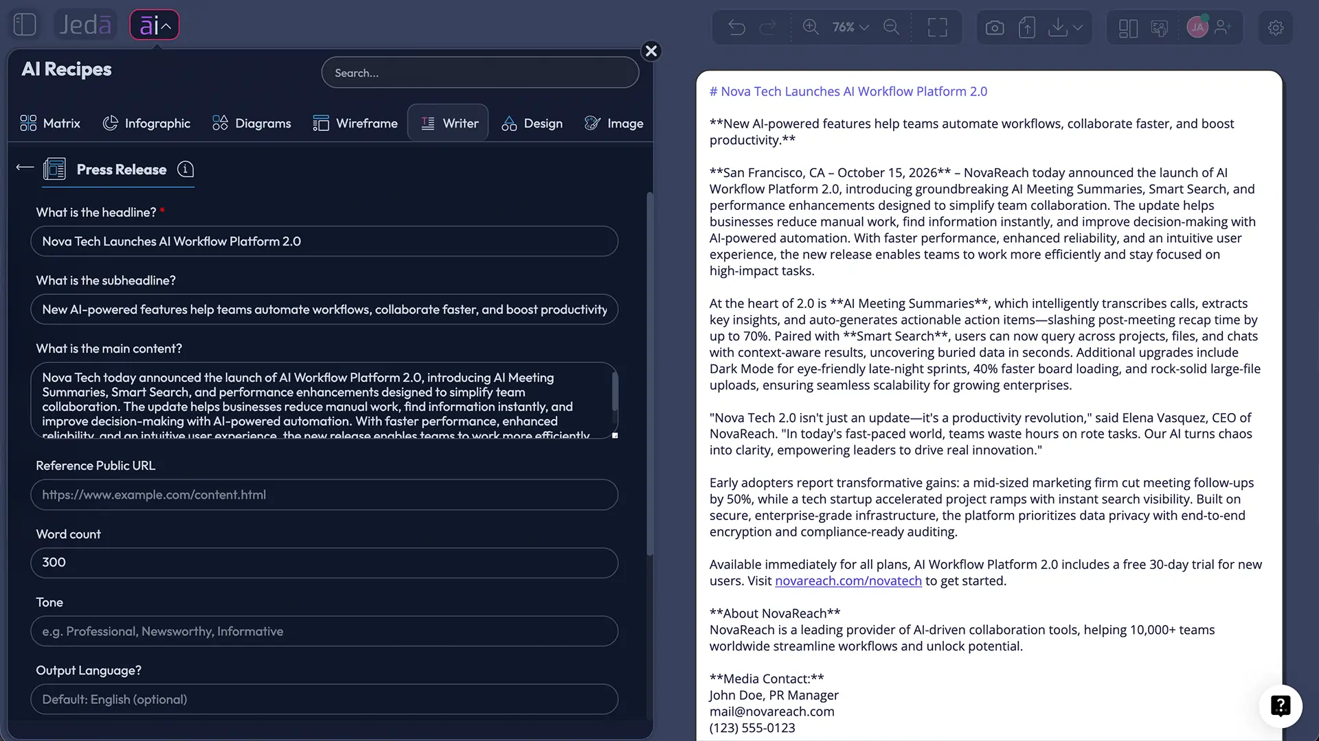 Press Release with AI workflow in Jeda.ai
