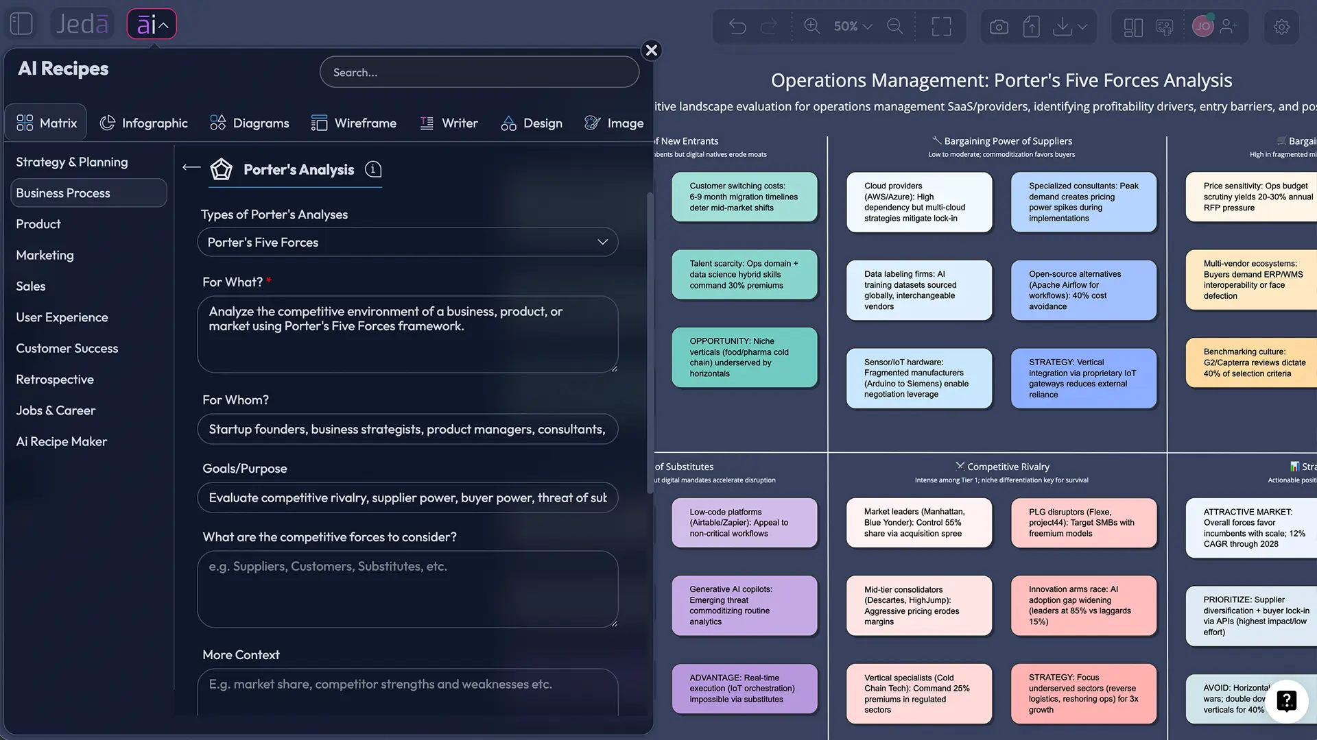 Jeda.ai AI Menu matrix recipes screenshot