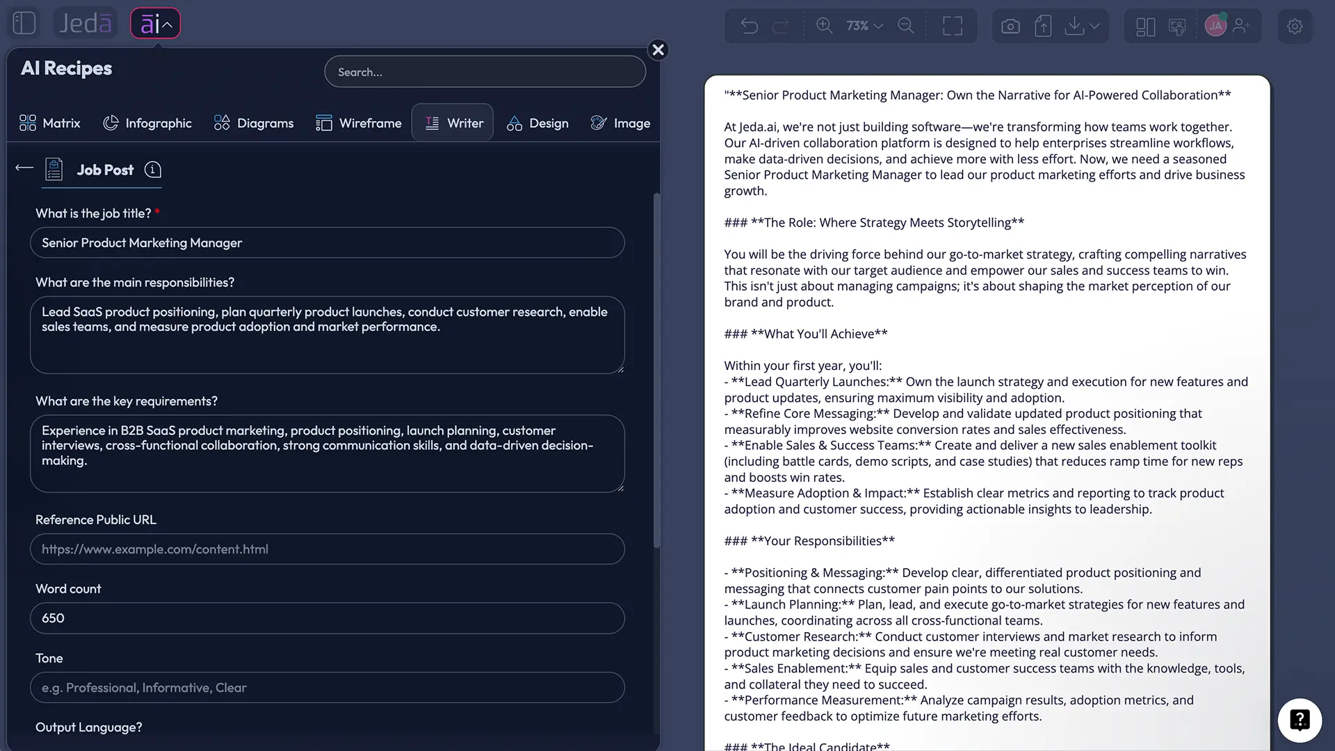 Job Post with AI recipe menu in Jeda.ai