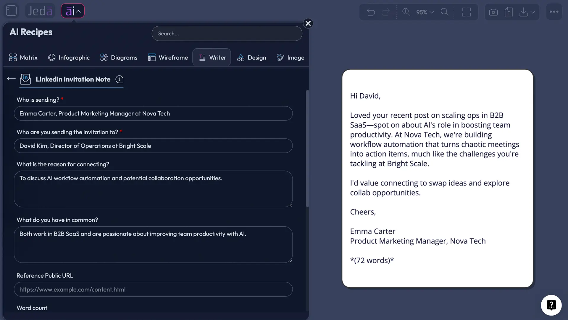 LinkedIn Invitation Note with AI recipe fields