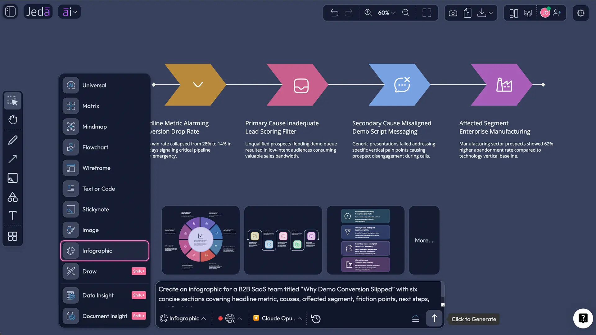 AI Infographic Generator prompt bar in Jeda.ai