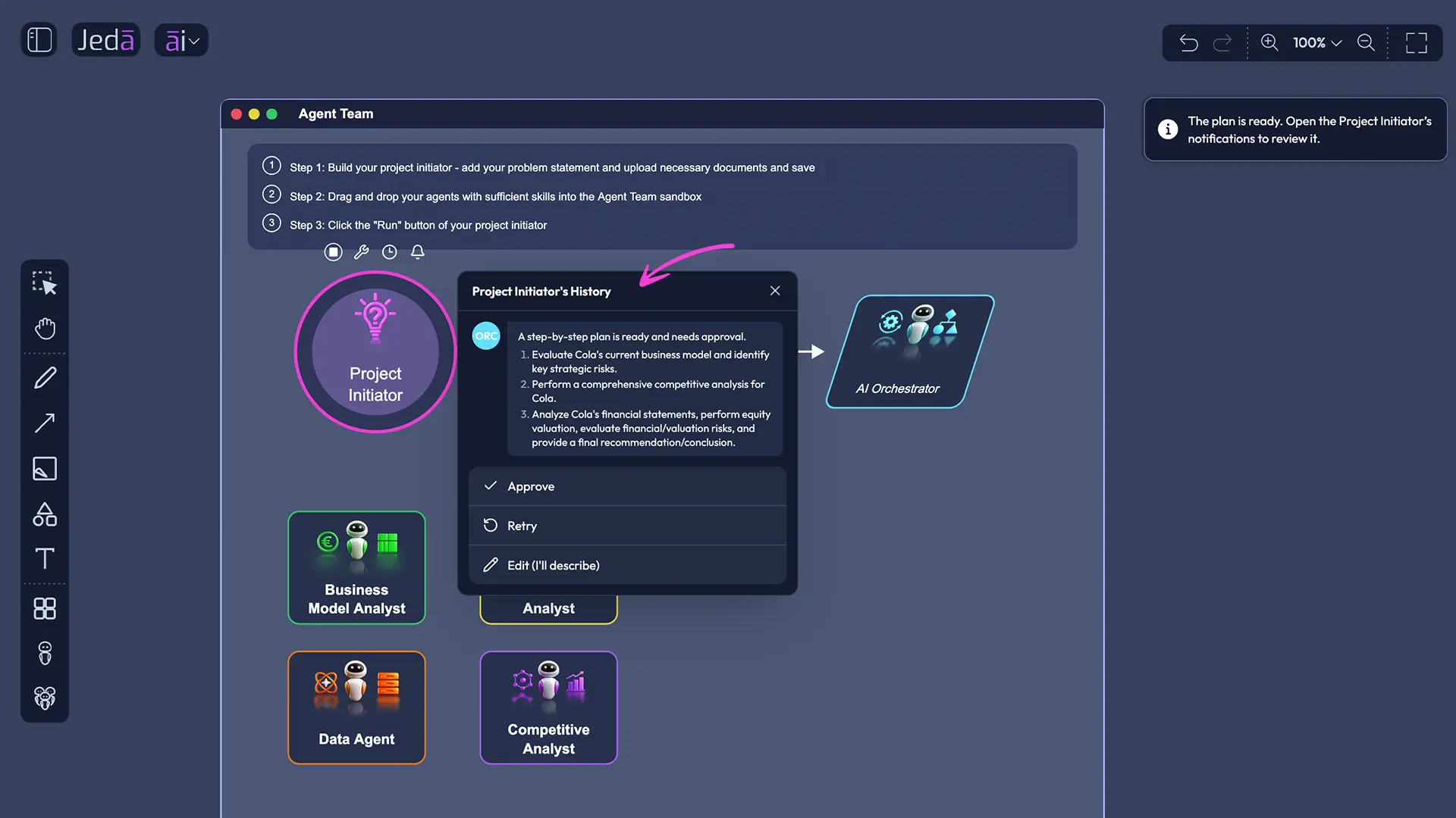 Orchestrator plan review in Agentic AI Workspace