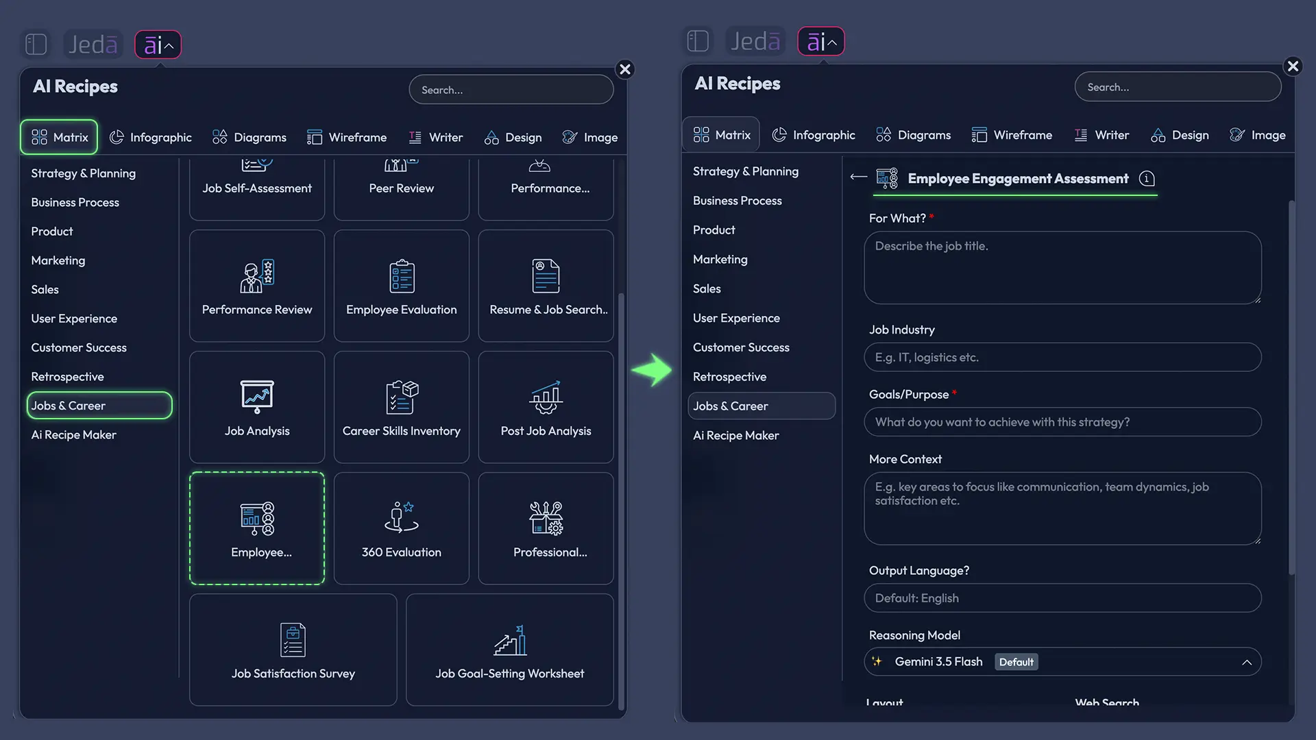 Employee Engagement Assessment with AI recipe fields and controls