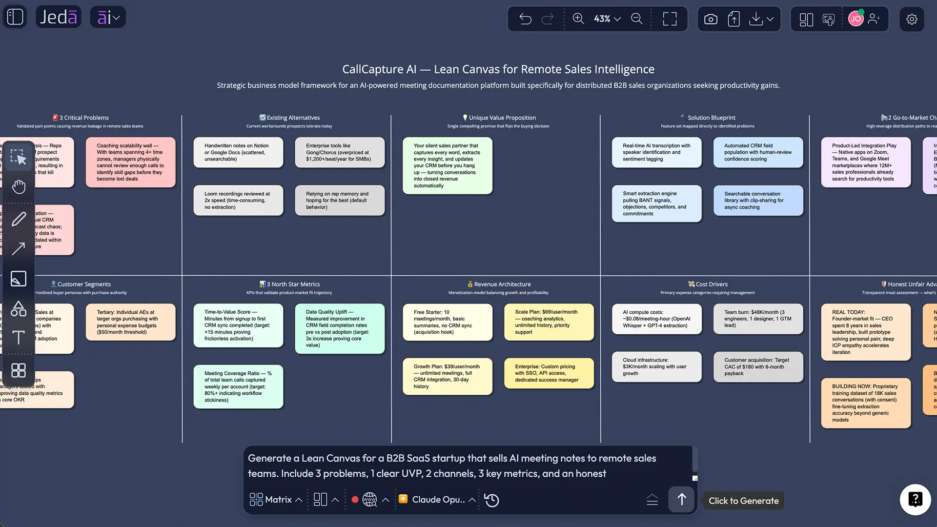 Lean Canvas example for a B2B SaaS startup