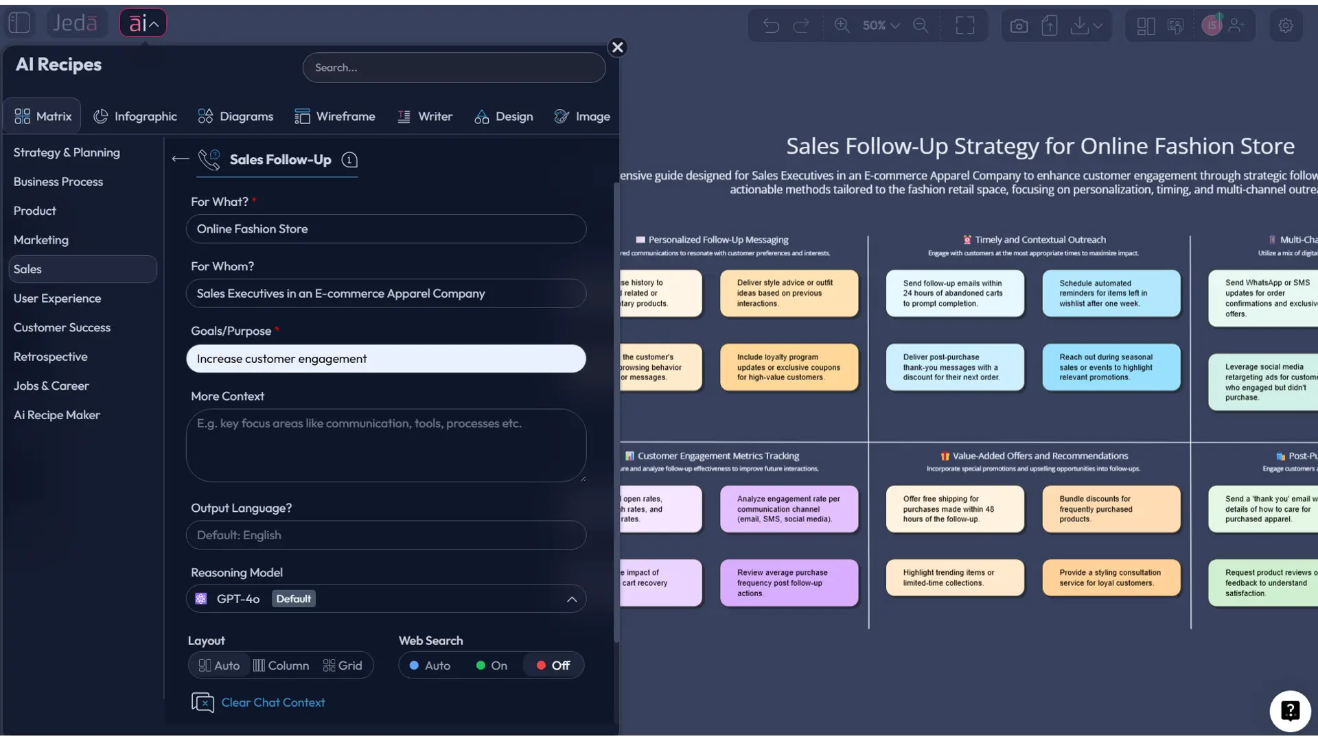 Sales follow up strategy matrix in Jeda.ai