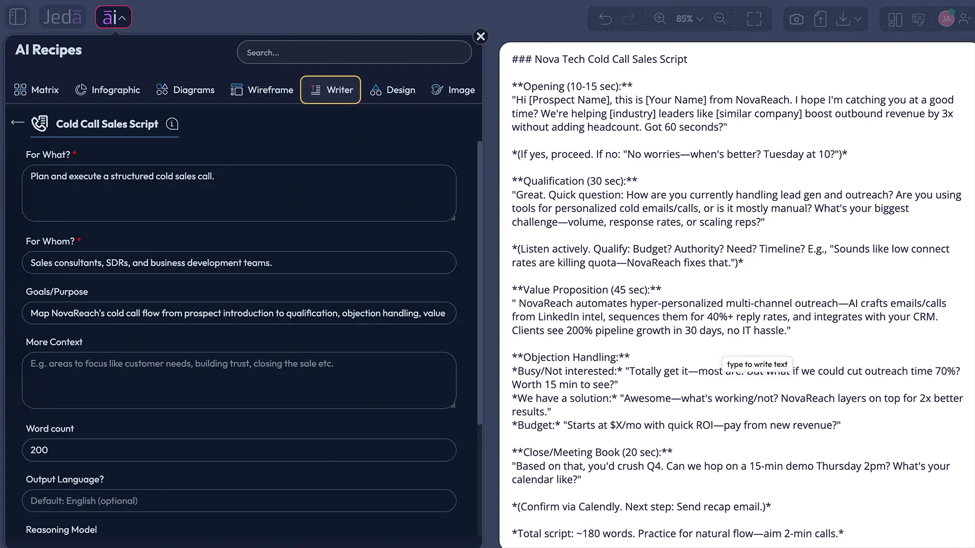 What the Jeda.ai Cold Call Sales Script Recipe Includes