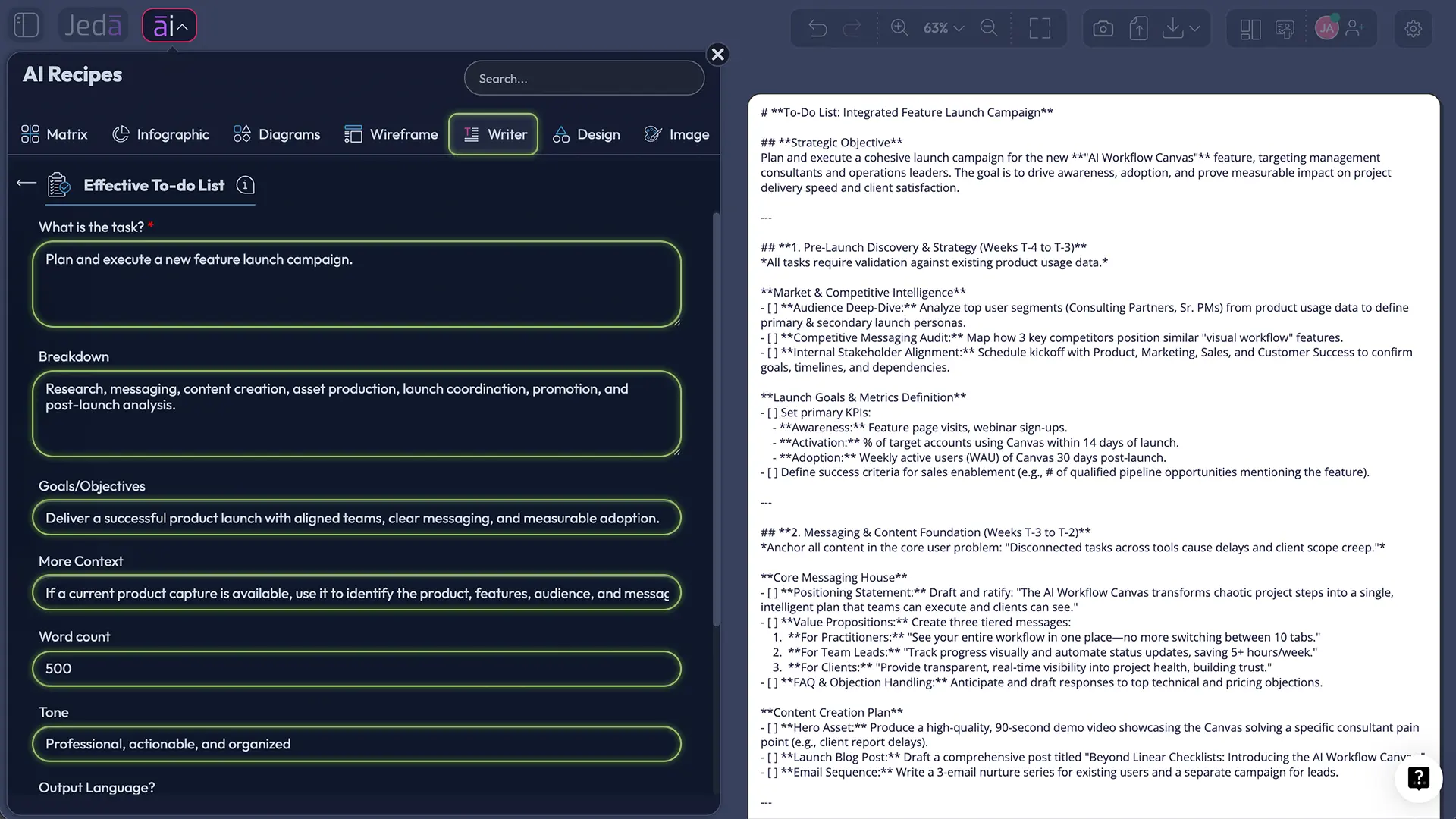 Effective to do list recipe fields in Jeda.ai
