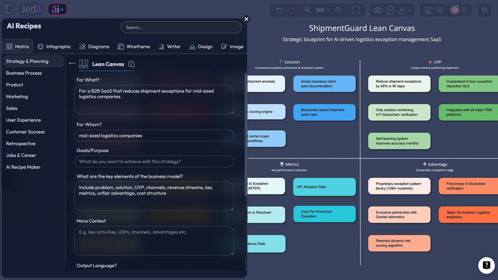 Free AI business plan generator lean canvas example