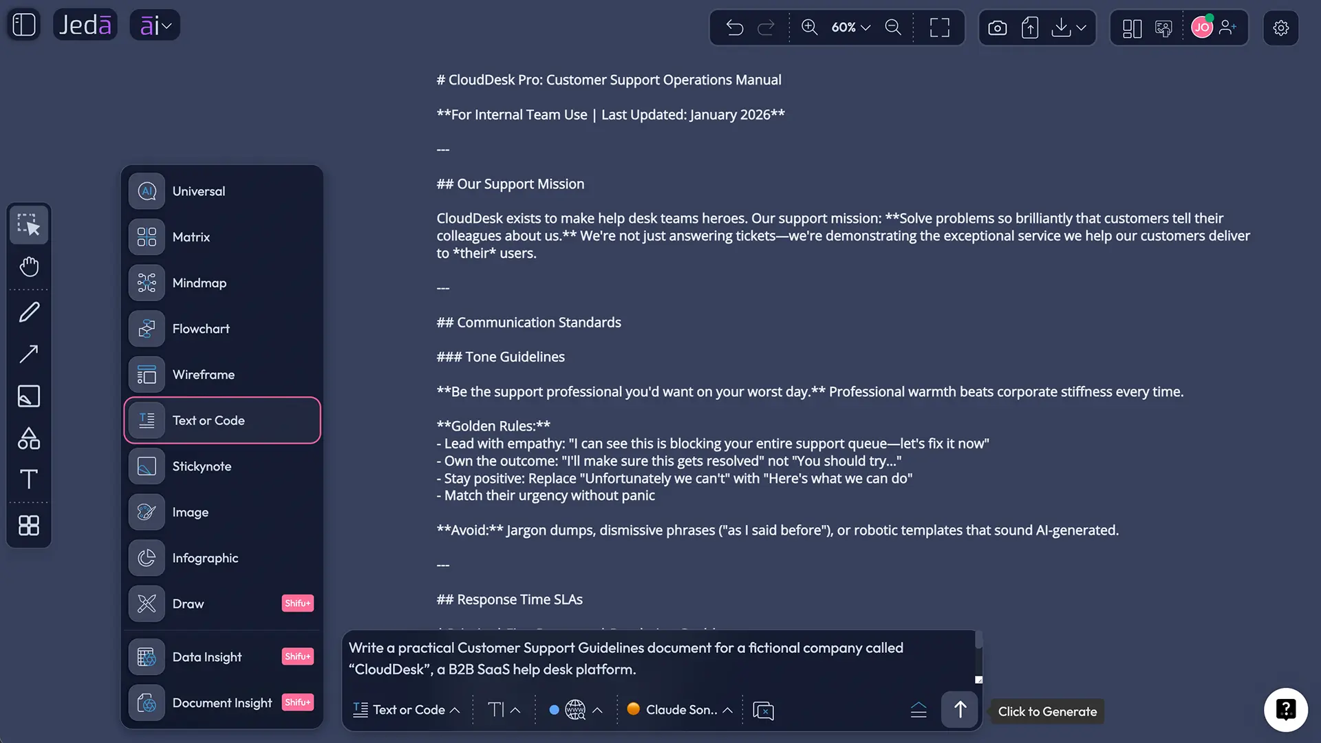 Prompt Bar setup for customer support guidelines with AI