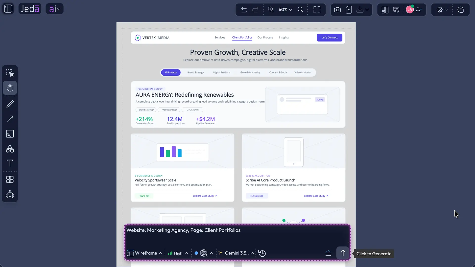 Generate Wireframes with AI using the Jeda.ai Prompt Bar