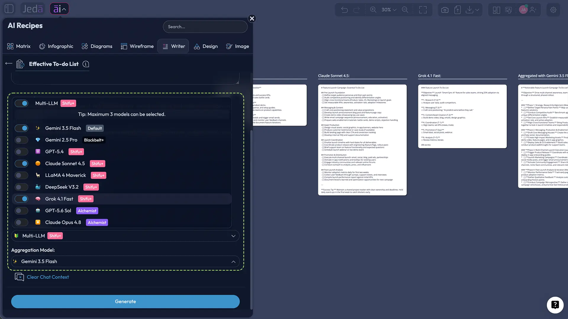 Aggregate multiple models for an AI task list